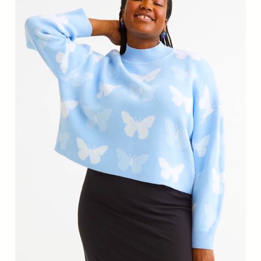 Divided Butterfly Blue Knit Sweater